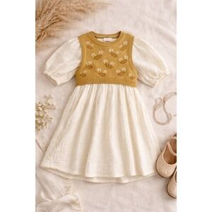 EligoGirls Dress‎ & Sweater Vest Bundle Size 4–5Y 110cm Cream Cotton Outfit NWOT
